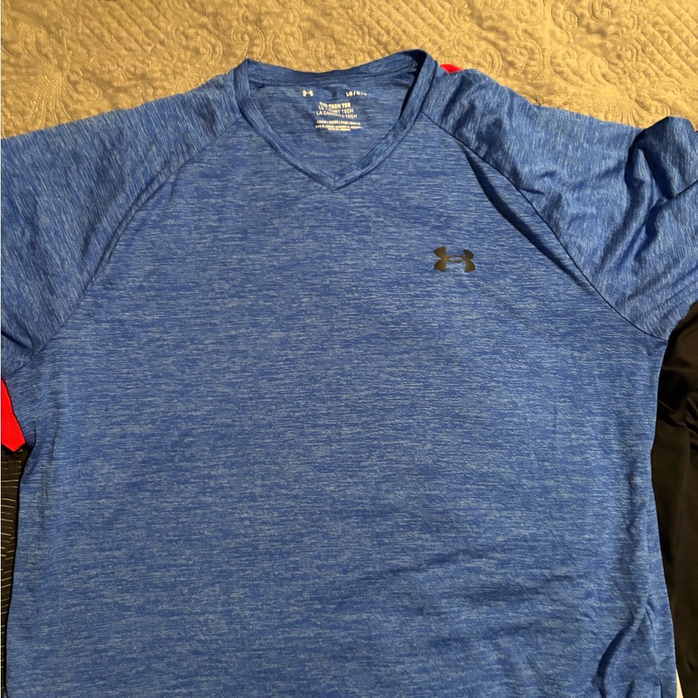 Under Armour Tech Tee Shirt Men’s Large Blue Heather V-Neck Performance